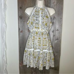 Abel the Label Anthropologie Paisley Floral Tiered Halter Mini Dress size Small